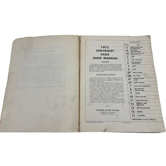 1973 Chevrolet Vega Shop Manual ST-300-73 (OEM Dealer Service / Repair Manual) - Picture 4 of 9